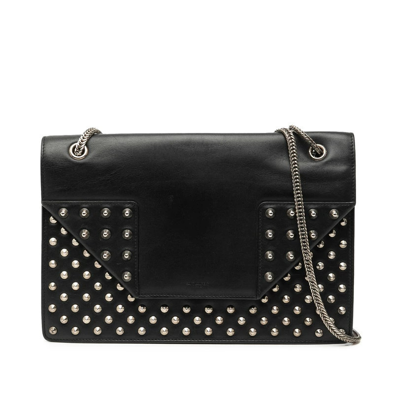 Saint Laurent Studded Chain Shoulder Bag Black Leather